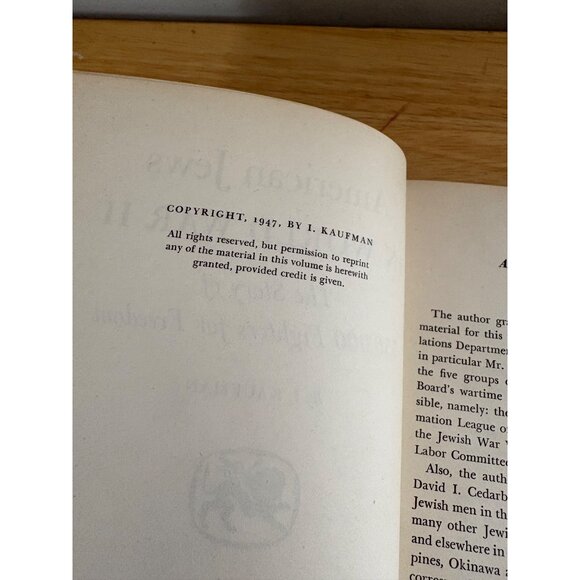 American Jews In World War II By I. Kaufman Hardcover Volume 1 1947 Blue Cloth - Picture 12 of 16